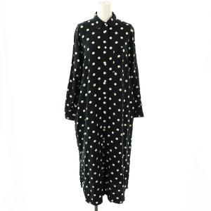 プリント シャツワンピース ロング 長袖 ドット 水玉 36 ネイビー 白 /ES OS