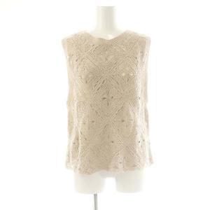 クロシェ風 エンブロイダリーノースリーブニット カットソー F ベージュ /AT OS