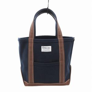 ミニ トートバッグ ロゴ パッチ キャンバス 紺 茶 ネイビー ブラウン /HO