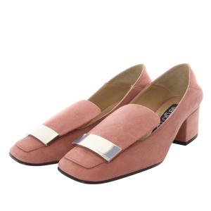 sr1 パンプス チャンキーヒール スクエアトゥ プレート スエード 35 ピンク /YO22