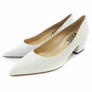 ローヒールパンプス シューズ チャンキーヒール ポインテッドトゥ スエード 37 24?p ライトグレー