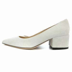 Sergio Rossi ローヒールパンプス シューズ チャンキーヒール ポインテッドトゥ スエード 37 24?p ライトグレー