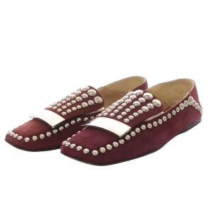 sr1 パンプス フラット スクエアトゥ スタッズ プレート スエード 35.5 ボルドー /YO23