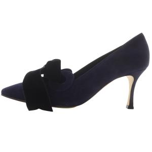MANOLO BLAHNIK スエード ポインテッドトゥ リボン パンプス 40 ネイビー