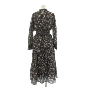 PROPORTION BODY DRESSING プロポーションボディドレッシング ニュアンスプリントプリーツワンピース ロング 長袖 パフスリーブ M チャコールグレー /MY OS