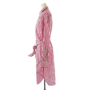 POLO RALPH LAUREN ストライプ シャツワンピース ひざ丈 長袖 6 白 ホワイト ピンク /AT OS