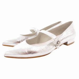 パンプス フラットシューズ ポインテッドトゥ ストラップ 21.5cm シルバーカラー /GV