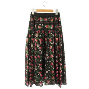 GRACE CONTINENTAL 23SS フラワーパターンプリントスカート フレア ロング 36 ブラック マルチカラー /DF OS