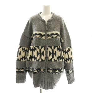 ジャガードZIPカーディガン グレー ブラック アイボリー /SS OS
