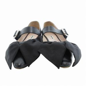 miumiu フラットパンプス リボン メリージェーン ストラップ レザー 37 黒 ブラック /JS