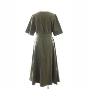 23区 23SS プレーンストレッチタフタ フレア ワンピース ミモレ ロング 38 カーキ OPWOSM0409