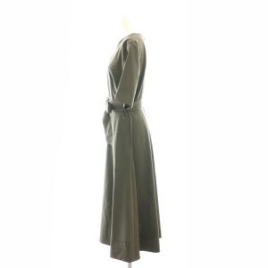 23区 23SS プレーンストレッチタフタ フレア ワンピース ミモレ ロング 38 カーキ OPWOSM0409