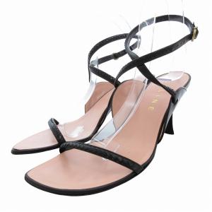 ストラップサンダル ヒール レザー 37.5 黒 ブラック ピンク /JS SH