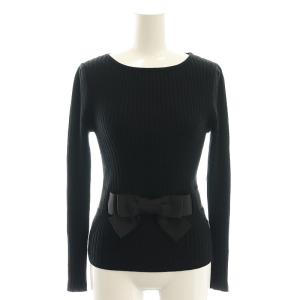 ウールリブニットトップス セーター 長袖 リボン 38 黒 ブラック /AT OS