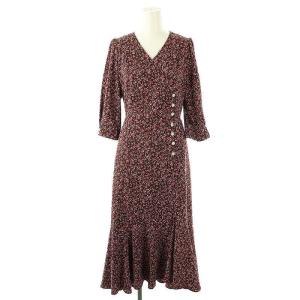 カシュクール小花プリントワンピース 七分袖 ロング Vネック 2 ボルドー 20361850 /NR OS