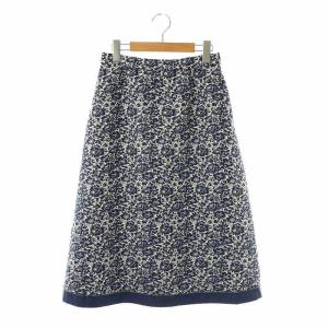 花柄 スカート Aライン ロング 38 ネイビー ホワイト /DF OS