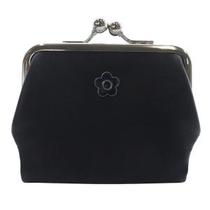 がま口 二つ折り財布 レザー 黒 ブラック /SR19