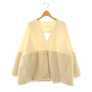 Vネックフェイクファーショートコート ノーカラーコート F アイボリー /DF OS