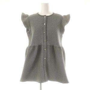 ペプラムフリルスリーブジャガードニットベスト ブラック ホワイト /DO OS