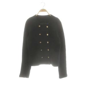 tweed ニットジャケット 金ボタン ノーカラー 38 黒 /CX OS