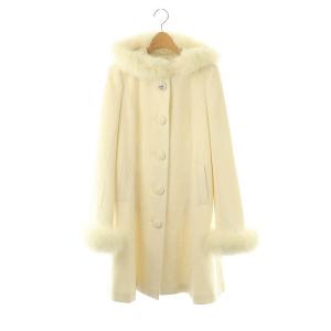 ウール アンゴラ混 フォックスファー コート ロング 38 ホワイト /HK OS