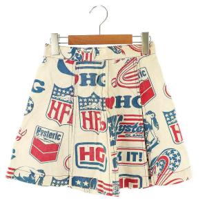 ミニスカート フレア 総柄 コットン F オフホワイト 青 赤 /NR OS