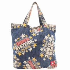 ハンドバッグ トート 肩掛け 総柄 デニム地 ロゴ キャンバス インディゴブルー /GV