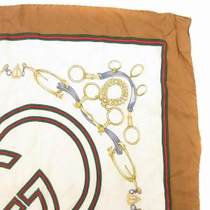 GUCCI スカーフ インターロッキングG 絹 シルク 85cm 茶 ブラウン 白 ホワイト /JS