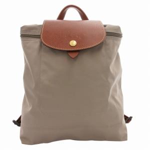 SAC A DOS リュックサック デイパック 折りたたみ ロゴ ナイロン レザー グレー 茶 ブラウン