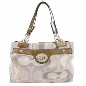 F17140 シグネチャー ハンドバッグ トート 肩掛け キャンバス レザー グレー /GV