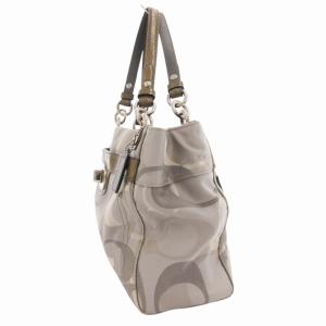 COACH F17140 シグネチャー ハンドバッグ トート 肩掛け キャンバス レザー グレー /GV