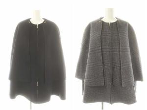 リバーシブルウールポンチョコート 38 オフホワイト ブラック ネイビー