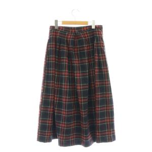 GRANDMA MAMA DAUGHTER ウール チェック ロングスカート プリーツ マキシ 2 赤 レッド 紺 ネイビー /AT OS