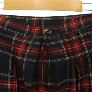 GRANDMA MAMA DAUGHTER ウール チェック ロングスカート プリーツ マキシ 2 赤 レッド 紺 ネイビー /AT OS