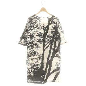 marimekko コットン 総柄 ワンピース 38 黒 白 /MI OS