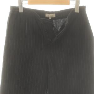 MARGARET HOWELL ストライプ ウール リネン ワイドパンツ 2 紺 ネイビー /AT OS