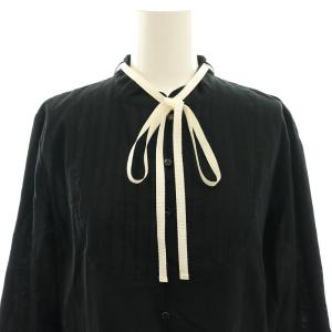 To b. by agnes b. 23AW 長袖 ブラウス バンドカラー タック 40 黒 ブラック /AT OS