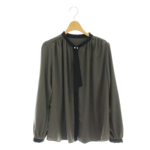 パール モチーフ ボウタイ ブラウス シャツ 長袖 前開き ONE グレー /NR OS