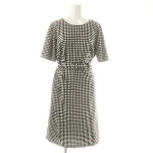 24SS チェック ワンピース ミモレ ロング 半袖 3 白 ホワイト 黒 ブラック /AT OS