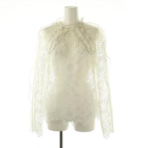 フラワーレースブラウス プルオーバー 長袖 UK8 ホワイト /DF OS  SH
