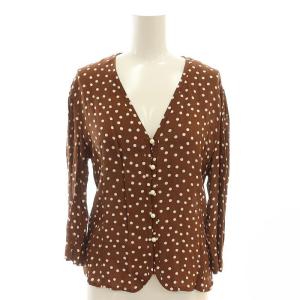 デザインドットブラウス シャツ 七分袖 前開き 水玉柄 Vネック 38 茶 白 /NR OS SH