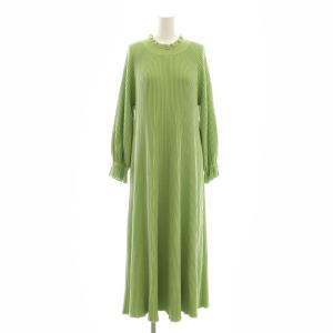 リブワンピース ミモレ ロング 長袖 緑 グリーン /AT OS