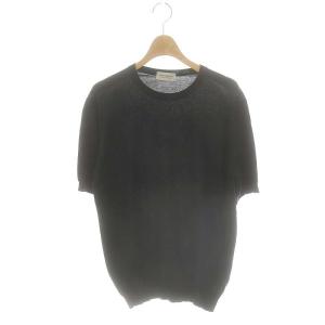 ウール コットン 半袖ニット カットソー S 黒 ブラック /AT OS