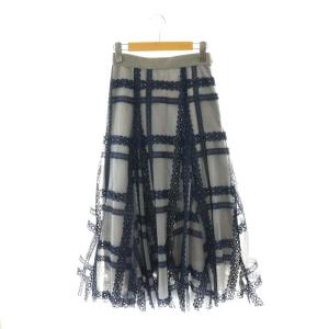 チュールエンブロイダリースカート チェック フレア ロング 0 グレー ネイビー /HK OS