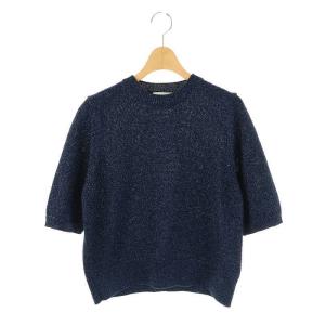 GLOSSY LILY TOP プルオーバー ニット セーター 七分袖 ラメ 38 ネイビーブルー /DO