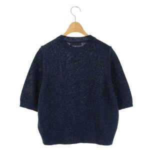SAKULA GLOSSY LILY TOP プルオーバー ニット セーター 七分袖 ラメ 38 ネイビーブルー /DO