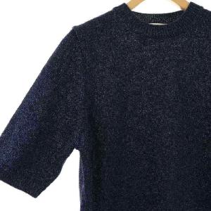 SAKULA GLOSSY LILY TOP プルオーバー ニット セーター 七分袖 ラメ 38 ネイビーブルー /DO