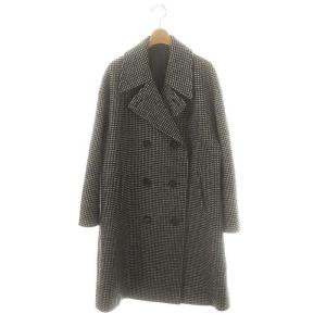 ハウンドトゥースダブルボタンコート アウター チェスター ロング ウール混 黒 白 ブラック ホワイト