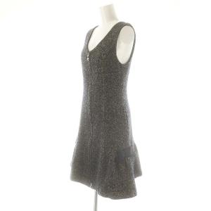 M'S GRACY フロントジップ ワンピース ひざ丈 ヘリンボーン 38 ブラック ベージュ /DF OS