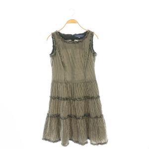 ギンガムチェック ノースリーブ ワンピース 膝丈 36 ベージュ ブラック /HK OS